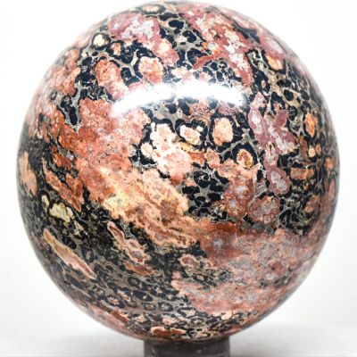 2.3" 240g Orange Black Orbicular Orbs Ryolite Sphere Polished Natural Leopard Skin Conglomerate Jasper Gemstone Crystal Mineral Ball - Madagascar + Stand