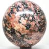 2.3" 240g Orange Black Orbicular Orbs Ryolite Sphere Polished Natural Leopard Skin Conglomerate Jasper Gemstone Crystal Mineral Ball - Madagascar + Stand view 1
