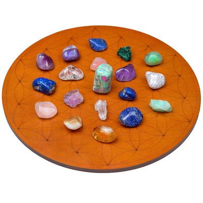 Curawood Crystal Grid Board for Stones - 10" Diameter Flower of Life Sacred Geometry Board - Amplify the Power of Your Crystals - Chakra Grid Plate, Altar Decor - Flor de la Vida