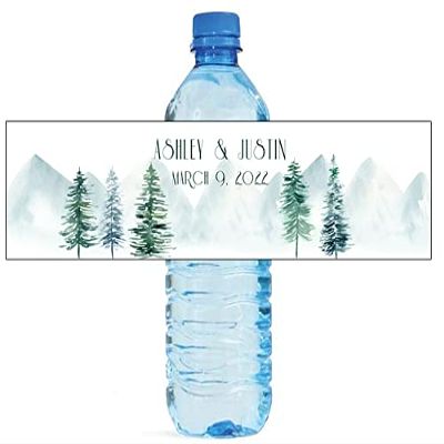 DesignThatSign Winter Pines Trees & Mountain Landscapes Wedding Anniversary Engagement Party Water Bottle Labels Birthday Party Easy to Use Self Stick Labels