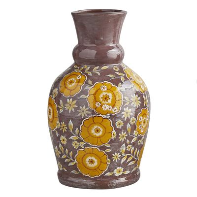 47th & Main Glazed Terracotta Vase, Tall, Colorful Floral