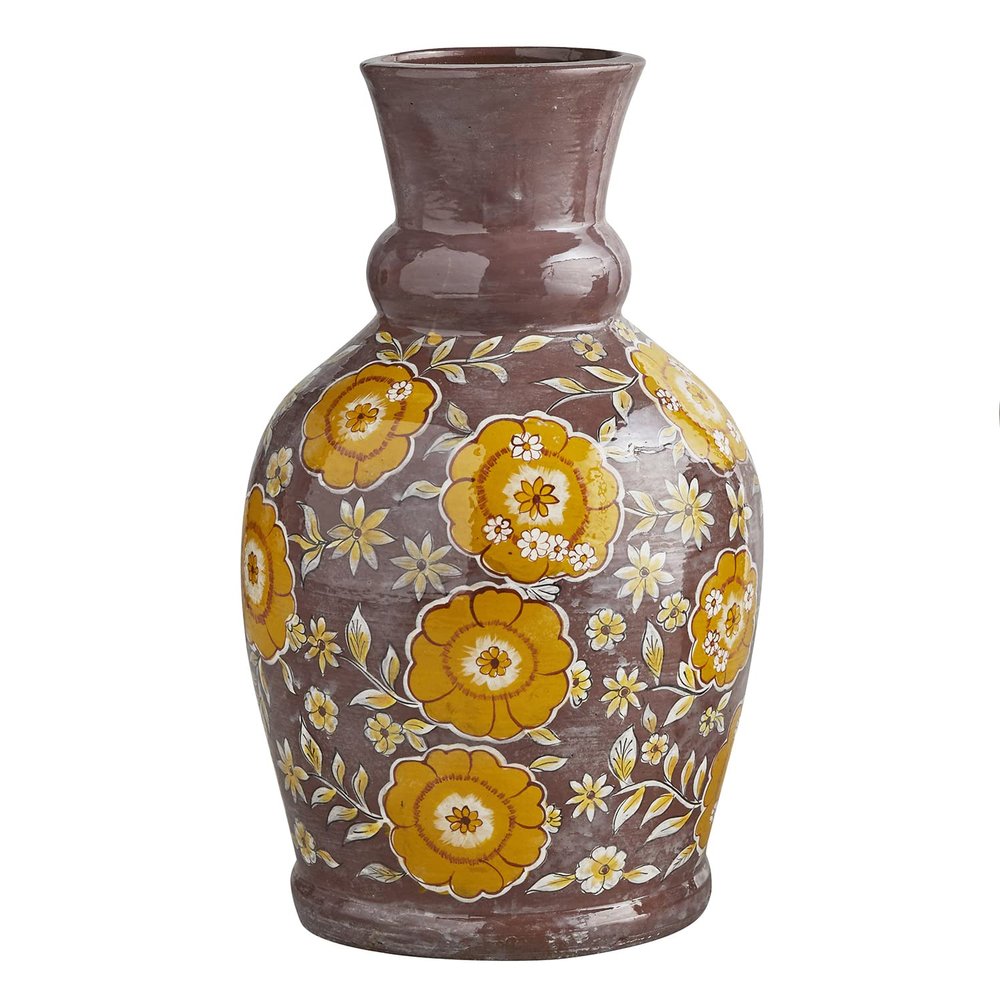 47th & Main Glazed Terracotta Vase, Tall, Colorful Floral