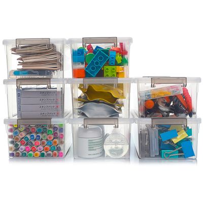 Anywish Small Storage Bins with Lids 3.2 QT- 8 Packs Plastic Storage Containers for Organizing Stackable Clear Storage Boxes,Clear White