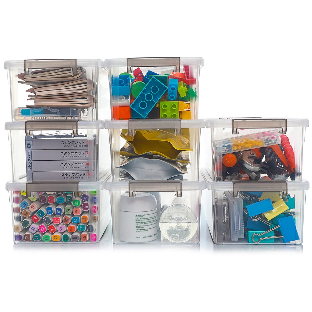Anywish Small Storage Bins with Lids 3.2 QT- 8 Packs Plastic Storage Containers for Organizing Stackable Clear Storage Boxes,Clear White