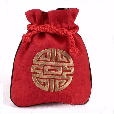 Only My Live Home 10Pcs Embroidery Lucky Large Drawstring Pouch Chinese style Cotton Linen Jewelry Storage Bags Handmade Ethnic Cloth Packaging Pouch (6.3x7.5 inches, red)