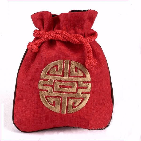 Only My Live Home 10Pcs Embroidery Lucky Large Drawstring Pouch Chinese style Cotton Linen Jewelry Storage Bags Handmade Ethnic Cloth Packaging Pouch (6.3x7.5 inches, red)