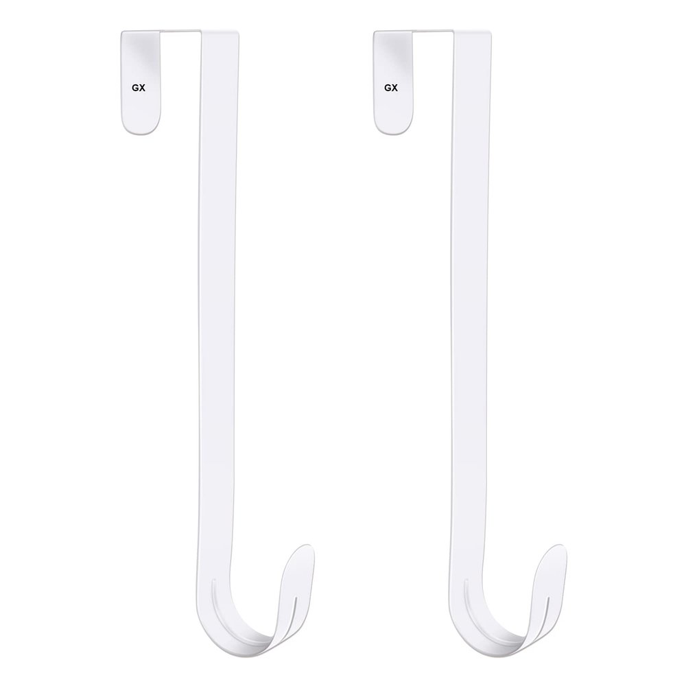 GameXcel 2 Pcs 15" Wreath Hanger for Front Door - Large Wreath Metal Hook for Christmas Wreath Over The Door Hanger - White