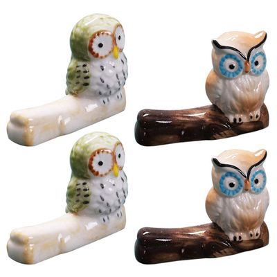 ASDUU Ceramic Owl Chopstick Rest, Chopsticks Holder, Spoon Fork Knife Holder Flatware Cutlery Silverware Rest Holder Table Decor,4Pcs Chopstick Rest