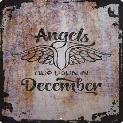 Angels are born in December angelwings guardian birth month Beige Wall Art Decor Funny Gift 12 x 18 Inch