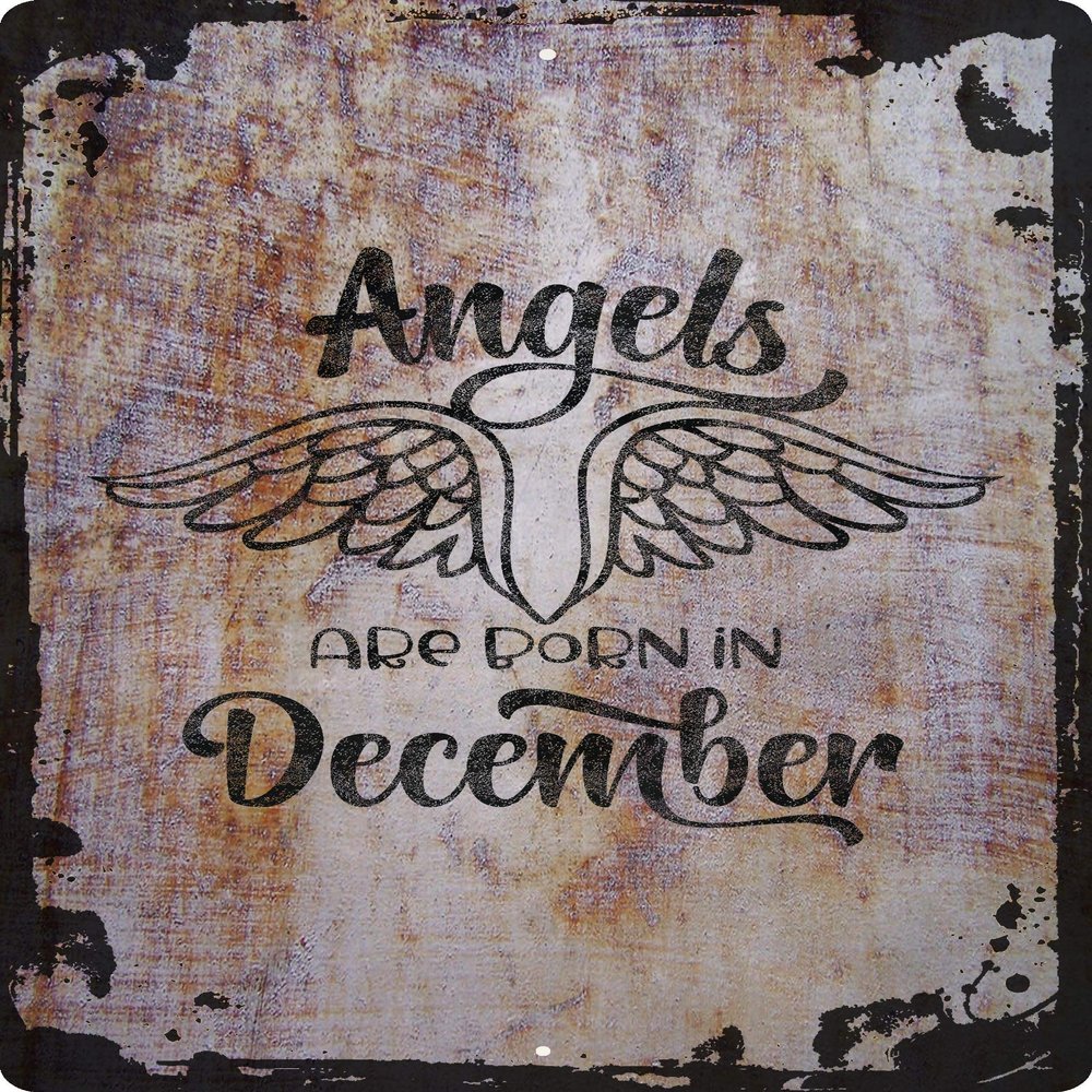 Angels are born in December angelwings guardian birth month Beige Wall Art Decor Funny Gift 12 x 18 Inch