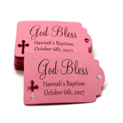 God Bless Labels - Small Custom Baptism Favor Tags - Set of 20 (Pink)