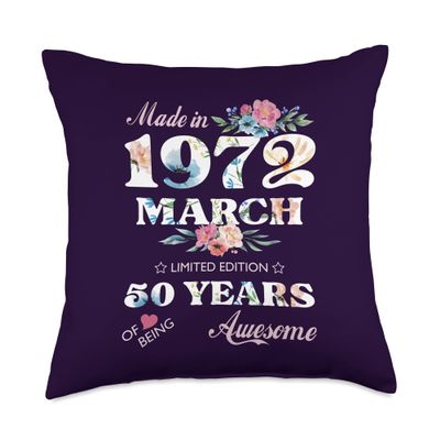 50th Fifty Years Birthday March 1972 50s Celebration Party Throw Pillow
