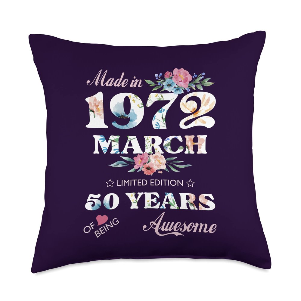 50th Fifty Years Birthday March 1972 50s Celebration Party Throw Pillow