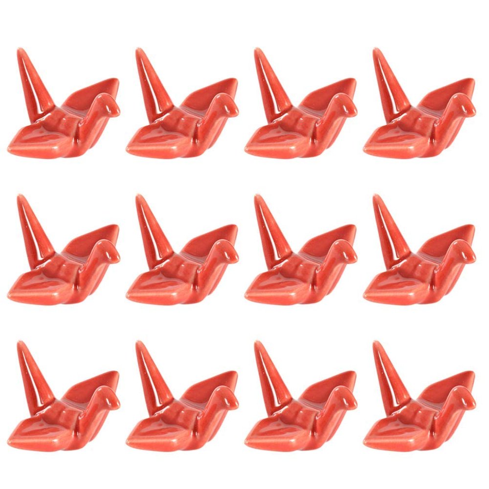 ASDUU 12pcs Porcelain Chopsticks Rest, Chopstick Rest, Pen Rack for Wedding Dining Table Decor Guest Gift, Japanese Origami Crane Shape Holder Chopstick Stand Rack (Orange)