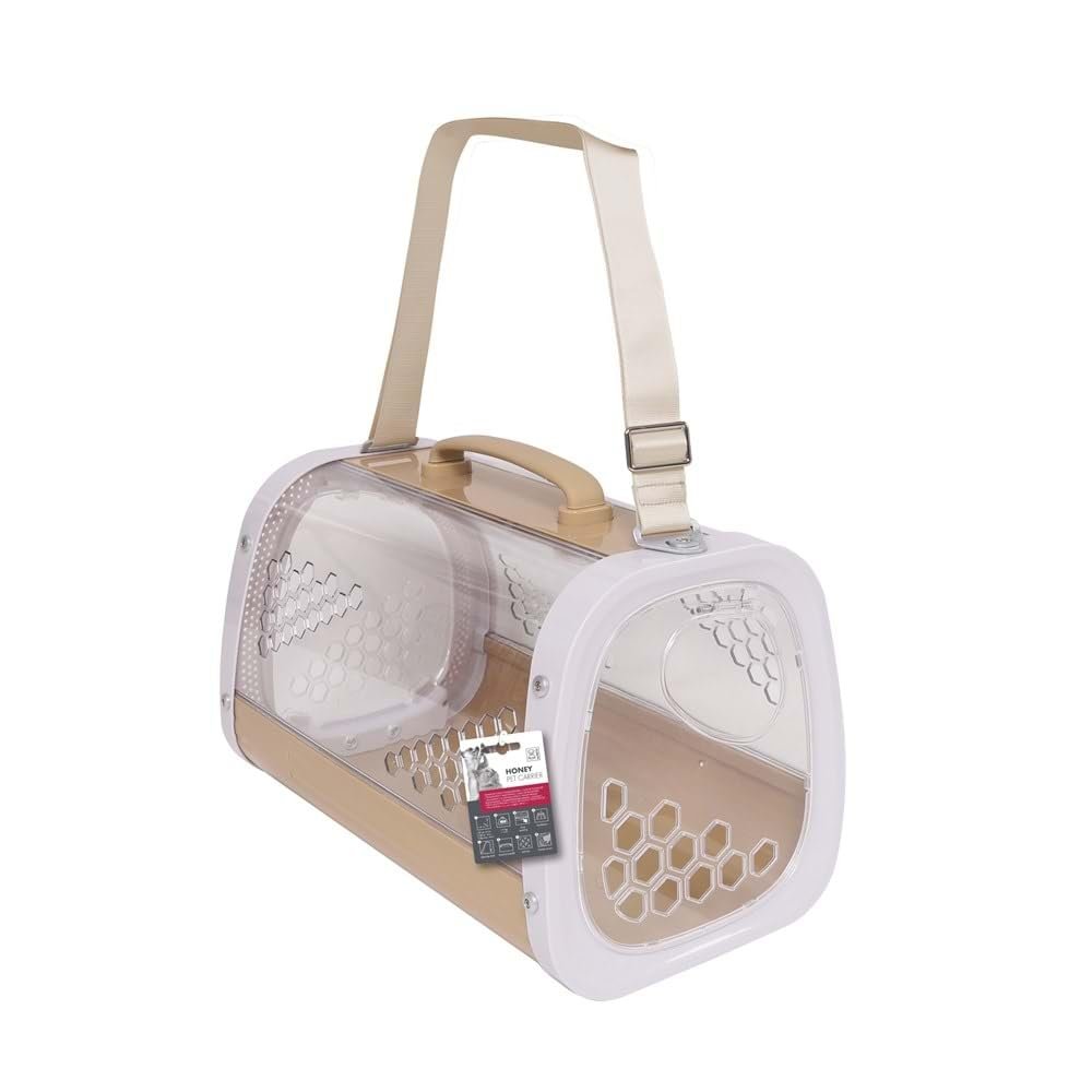 Honey Pet Carrier for Cats & Dogs Hard Shell Transparent Travel Carrier with Ventilation, Anti-Slip Base, Easy-Open Access Door (Coffee)