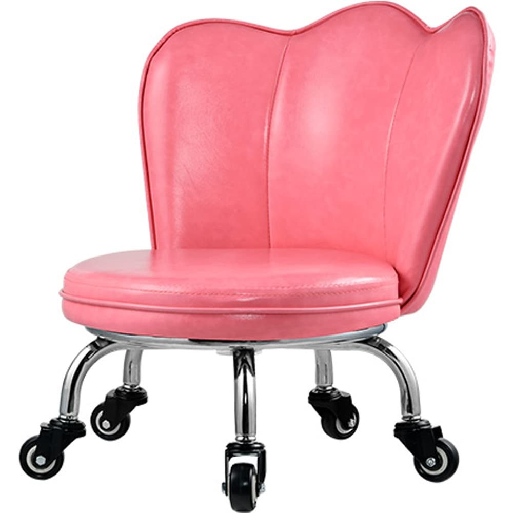 Kelendle Seat Stool with Wheels - Kids Chair Roller Leather Seats with Backrest Rolling Swivel Stool Short Stool Chair for Home Office Pink