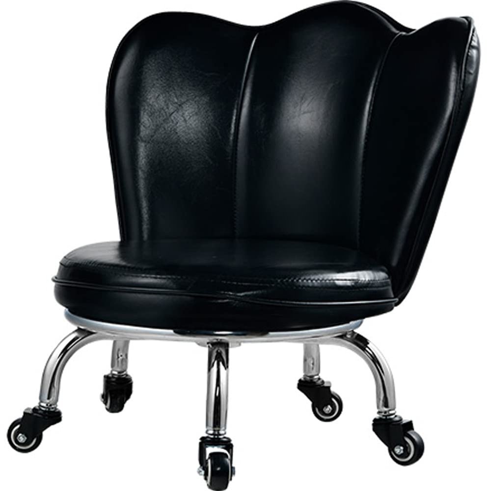 Kelendle Seat Stool with Wheels - Kids Chair Roller Leather Seats with Backrest Rolling Swivel Short Stool Chair for Home Office Black