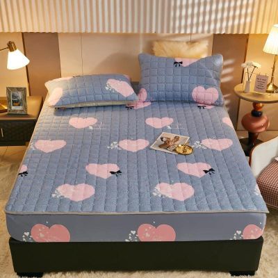 CFYCYHDZHT Bottom Sheets,Winter Thick Coral Velvet Quilted Mattress Protector, Warm Printed Bed Sheet for Boys and Girls Bedroom,Love,120x200cm