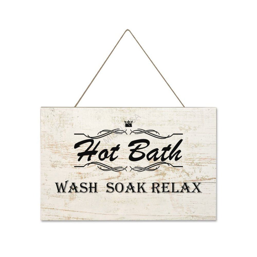 Wooden Signs, Rustic Hot Bath Wash Soak Relax Sign Plaque Pianted Quote Home Decor Farmhouse Garden Outdoor Wall Art 8"X12", Made in USA #479