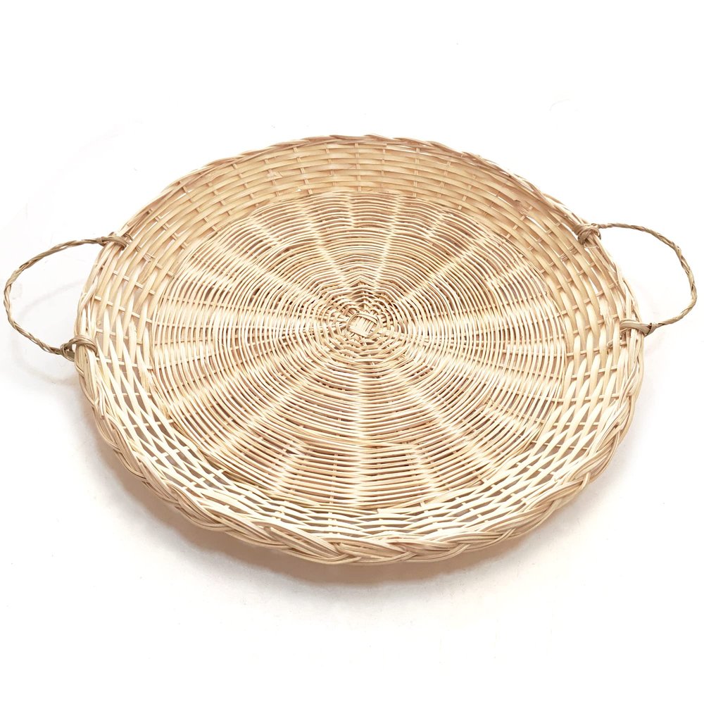 10in Hand Weave Bamboo Paper Plate Holder with handles Set of 4 for Picnic Home Party And Daily Dinning