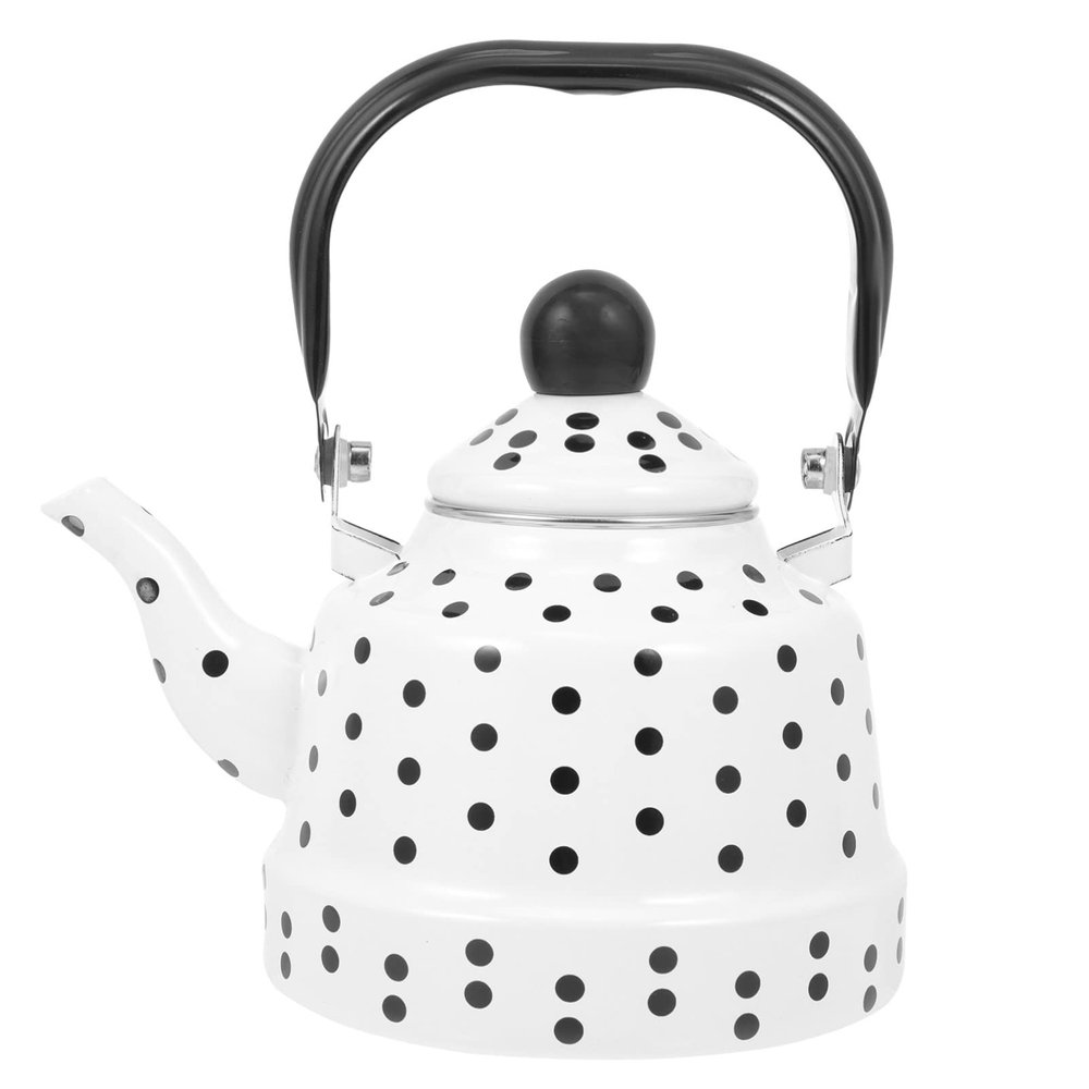 Yardwe 1.1L Enamel Tea Kettle Polka Dot Stovetop Water Boiling Kettle Vintage Style Porcelain Enameled Hot Water Pot for Kitchen and Tea Brewing