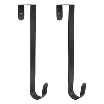GameXcel 2 Pcs 15" Wreath Hanger for Front Door - Large Wreath Metal Hook for Christmas Wreath Over The Door Hanger - Black