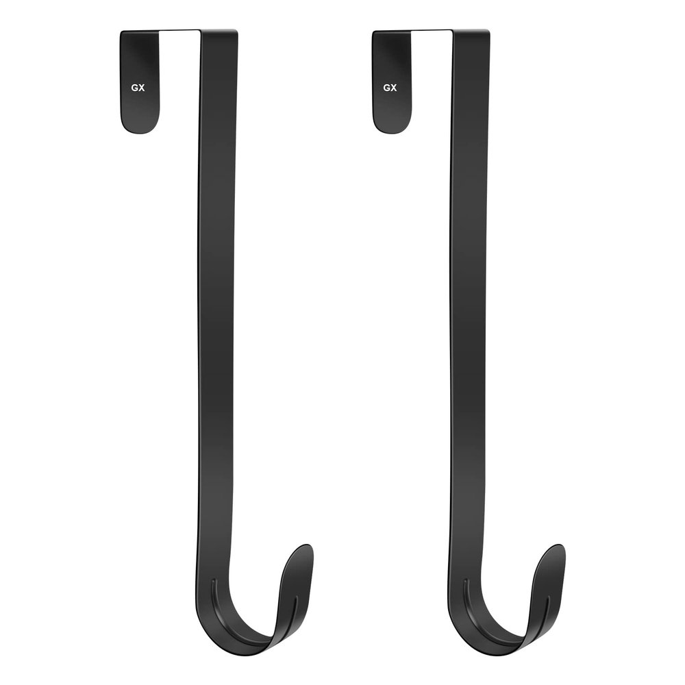 GameXcel 2 Pcs 15" Wreath Hanger for Front Door - Large Wreath Metal Hook for Christmas Wreath Over The Door Hanger - Black