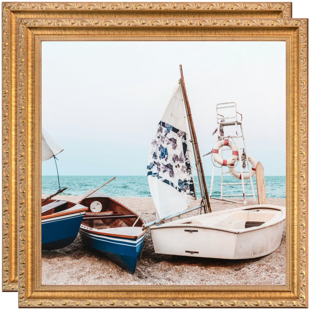 ArtToFrames 8x20 Inch Gold Picture Frame, 2 - Pack, This 1.40 inch Custom Wood Poster Frame is Gold with Beads, Comes with Regular Glass (Frame_Pack_2_D10051-8x20)