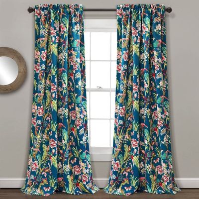 2 Piece Floral Curtain 52" W x 95" L Blue Navy Green Darkening Flowers Panel Pair Farmhouse French Country Modern Contemporary Traditional Transitional | All Seasons Classical Style Vibrant Pretty