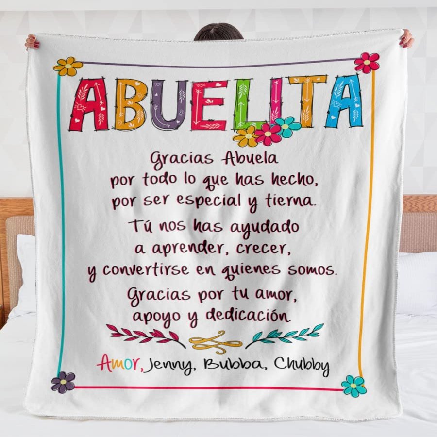 Personalized Blanket Abuelita, Abuelita Blanket, Blanket Custom Grandkids Names Custom Fleece Sherpa Blanket, Multicolor, 30x40, 50 x 60, 60x80, Blanket Gift