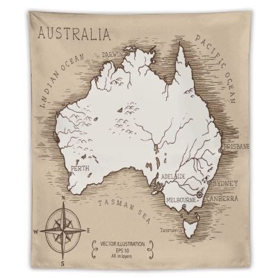 DAIWUGOU Tapestry Vintage Map Australia Decorations Wall Art Vintage Hanging Blanket Living Room Bedroom Home Party Tapestries Aesthetic Poster Dorm Trippy Wall Decor 50"X60" Inch