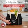 DISCOUNT PROMOS 12 Donna Polyester Tote Bags Set - Customizable Text, Logo - Two Tone, Reinforced Straps, Wide Gusset, Everyday Use - Black view 4