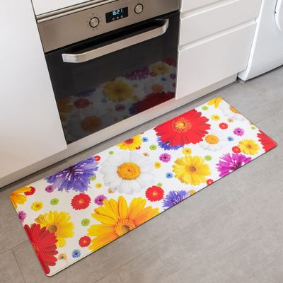 BAMBIKI Artistic Anti Fatigue Kitchen Mat for Floor - Colorful and Fun Mats - Comfort and Relaxing Memory Foam Rug - Stylish Mat - Waterproof - Easy Wipe Clean - Flowers Art - 48x17.5x12mm