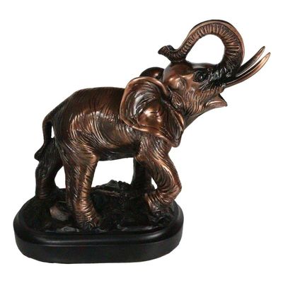 African Elephant Calf with Trunk Raised Figurine On Trophy Base 6.5" L