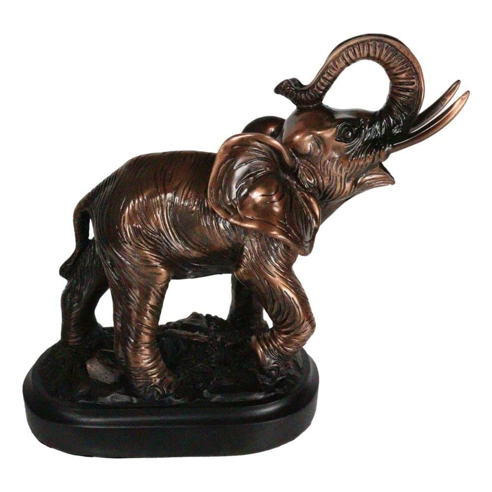 African Elephant Calf with Trunk Raised Figurine On Trophy Base 6.5" L