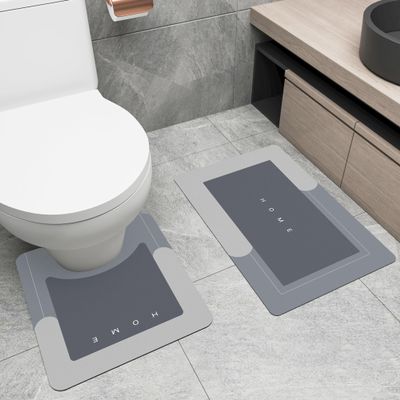 2Pcs Bathroom Mats and Toilet Rugs U Shaped Set, Non-Slip Quick-Dry Toilet Mat Bath Mat Rug for Tub, Shower and Bath Room 19.7"x31.5"+19.7"x23.6", Grey