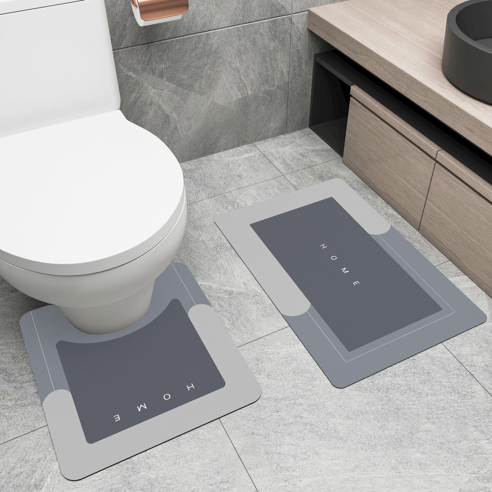 2Pcs Bathroom Mats and Toilet Rugs U Shaped Set, Non-Slip Quick-Dry Toilet Mat Bath Mat Rug for Tub, Shower and Bath Room 19.7"x31.5"+19.7"x23.6", Grey