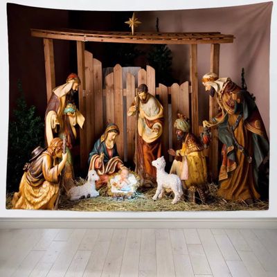 BELECO Jesus Nativity Tapestry Backdrop Wall Hanging Christian Photographic Background Jesus Wall Decor Jesus Tapestry Wall Hanging Wall Art Bedroom Living Room Home Decor Xmas Party Wall Decor