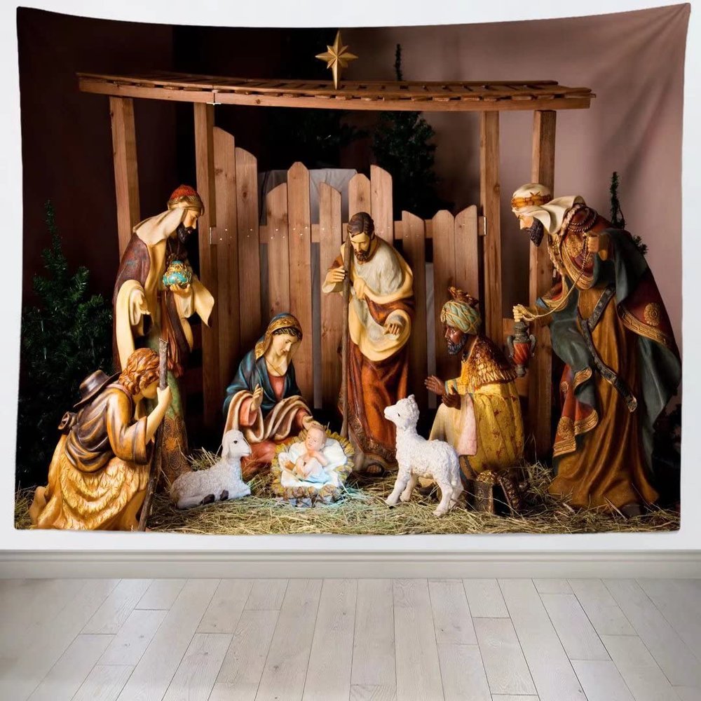 BELECO Jesus Nativity Tapestry Backdrop Wall Hanging Christian Photographic Background Jesus Wall Decor Jesus Tapestry Wall Hanging Wall Art Bedroom Living Room Home Decor Xmas Party Wall Decor
