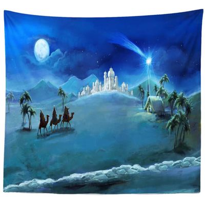 BELECO Christmas Night Nativity Tapestry Wall Hanging Desert Cottage Birth of Jesus Tapestry Backdrop Desert Camel Palace Castle Tapestries Wall Decor Bedroom Living Room Dorm Home Decor