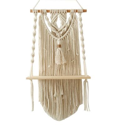 DUO ER Bohemian Wall Decor Large Macrame Wall Hangin G Shelf Single Tier Wood Floating Shelf Tapestry Wall Decor Cotton Handmade