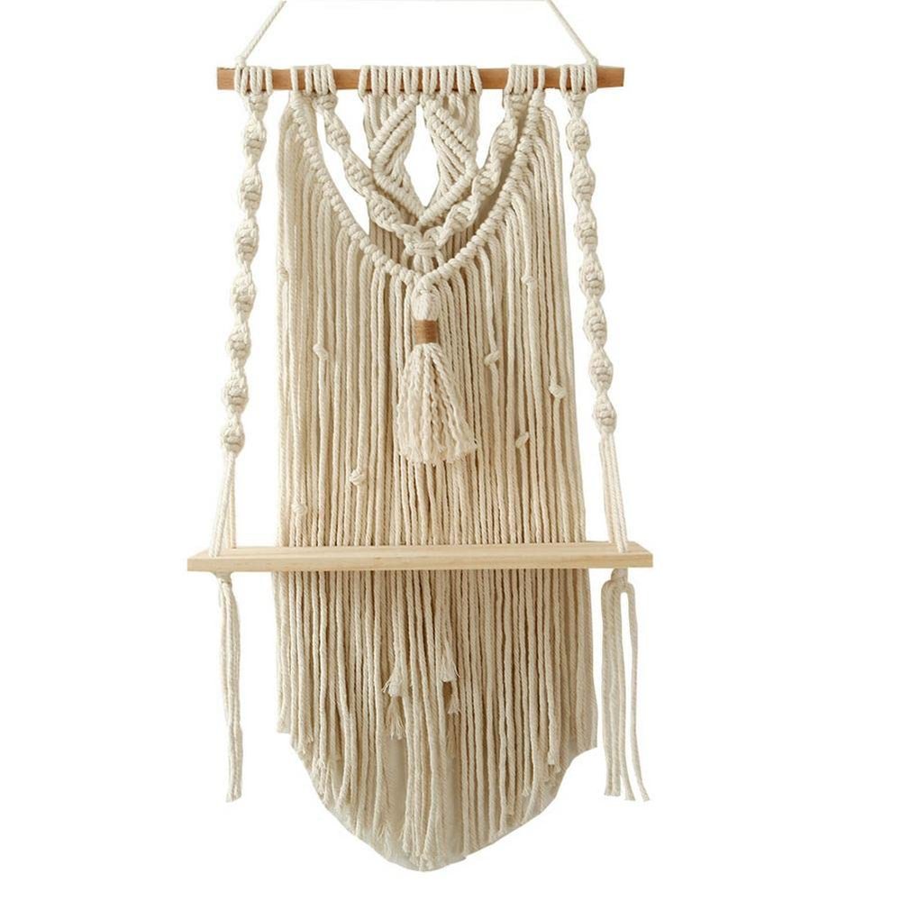 DUO ER Bohemian Wall Decor Large Macrame Wall Hangin G Shelf Single Tier Wood Floating Shelf Tapestry Wall Decor Cotton Handmade