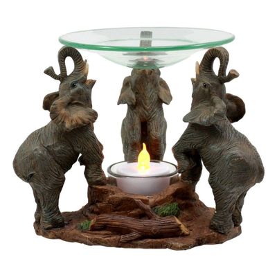 Trio Elephants Oil Warmer Statue Wax Tart Burner Aroma Diffuser Figurine