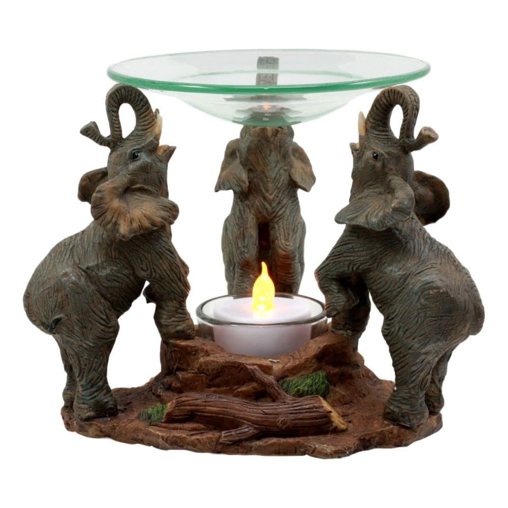 Trio Elephants Oil Warmer Statue Wax Tart Burner Aroma Diffuser Figurine