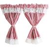 DJYSXA Country Style Half Kitchen Cafe Curtains, Rod Pocket Short Curtains with Lace, Red and White Tires Curtain Valances, 2 Panels (Size : W115*H120CM(W45*H47inch)) view 2