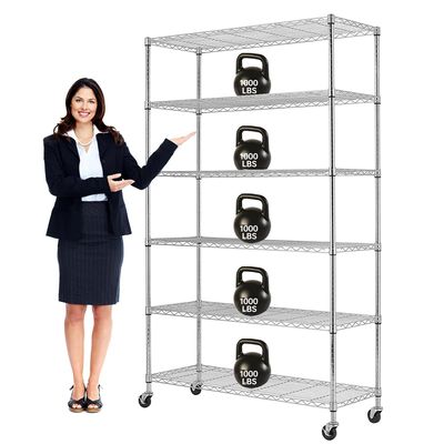 6-Tier Storage Shelf, Wire Shelving Unit NSF Certified Storage Rack 48" W x 18" D x 82" H 2100Lbs Capacity Adjustable Layer Heavy Duty Metal Rack Steel with Casters for Kitchen Garage Pantry Chrome