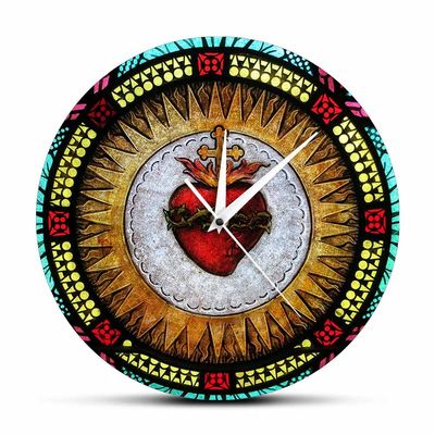 Geek Alerts Sacred Heart Silent Non Ticking Wall Clock,Battery Operated Quartz,Catholic Church Prayer Cross Crown of Thorns Roses Jesus Christ Home Decor 12inch Watch