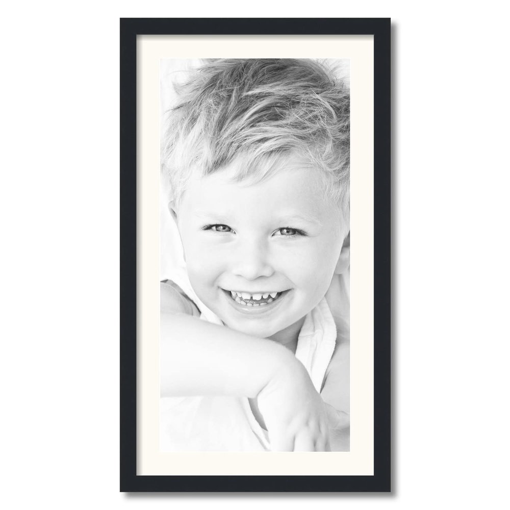 ArtToFrames 14x29 inch Satin Black Picture Frame with 2 Inch Single White Mat, SingleMat-FRBW26079-14x29-1402