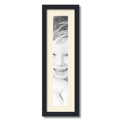 ArtToFrames 4x24 inch Satin Black Picture Frame with 2 Inch Single Ivory Mat, SingleMat-FRBW26079-4x24-81