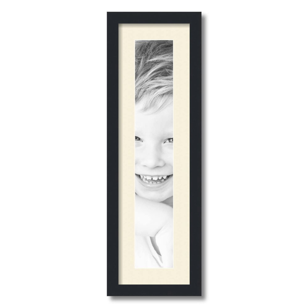 ArtToFrames 4x24 inch Satin Black Picture Frame with 2 Inch Single Ivory Mat, SingleMat-FRBW26079-4x24-81